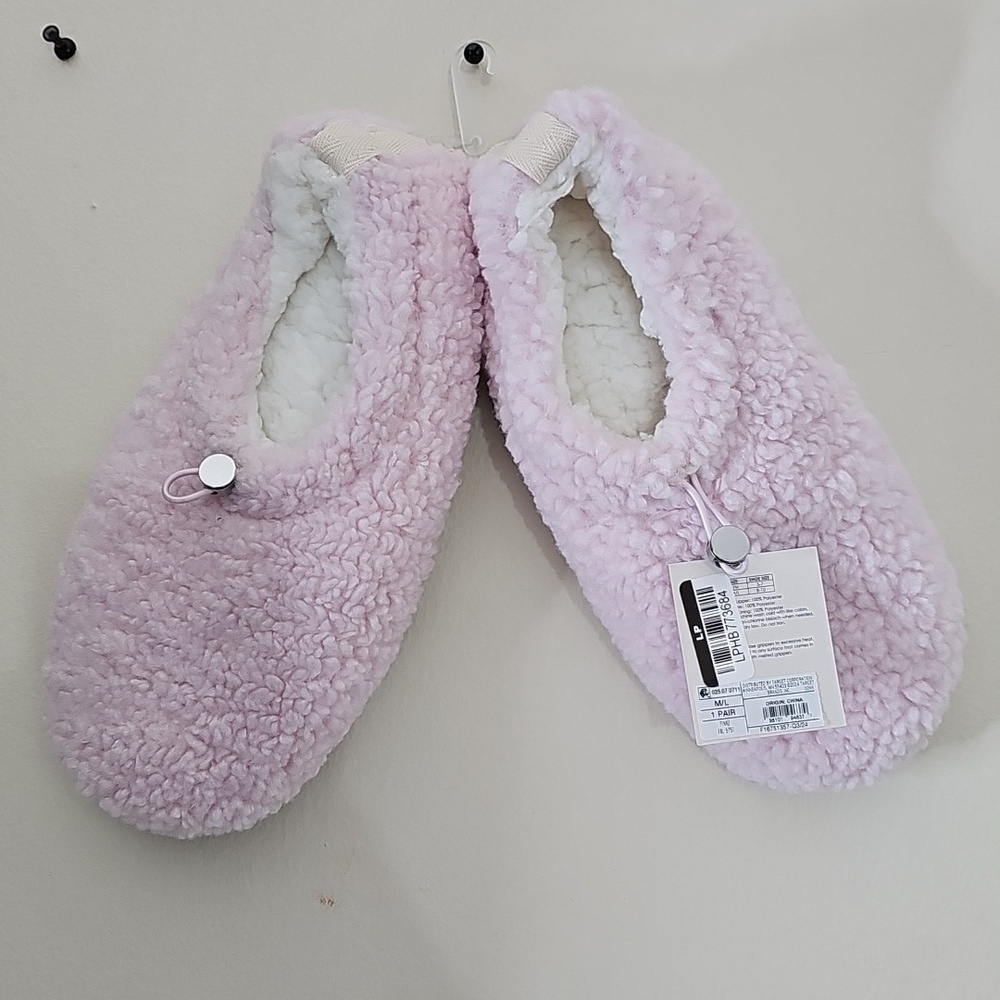 Cozy Slipper Socks Faux Shearling Pull-On Slipper Socks With Grippers Pink 1Pair